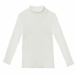 Deux Par Deux Long Sleeve Mock Neck Rib Top White