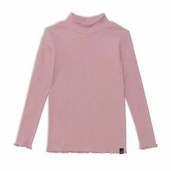 Deux Par Deux Long Sleeve Mock Neck Rib Top Mauve-Pink