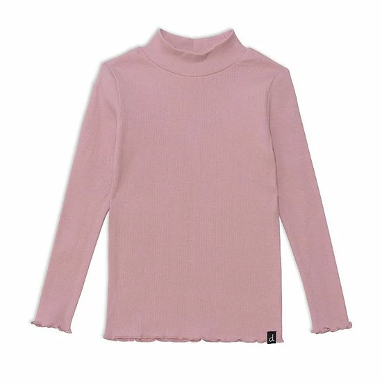 Deux Par Deux Long Sleeve Mock Neck Rib Top Mauve-Pink