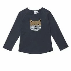 Deux Par Deux Raglan Long Sleeve Top With Sequin Cat Print