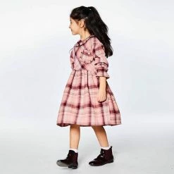 Deux Par Deux Long Sleeve Dress Pink And Burgundy Plaid -Deux par Deux Shop unnamed file 834