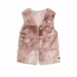 Deux Par Deux Fake Fur Sleeveless Vest Silver Pink