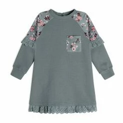 Deux Par Deux Raglan Long Sleeve Dress With Frill