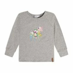 Deux Par Deux Long Sleeve Raglan Top Light Grey Mix Unicorn Print