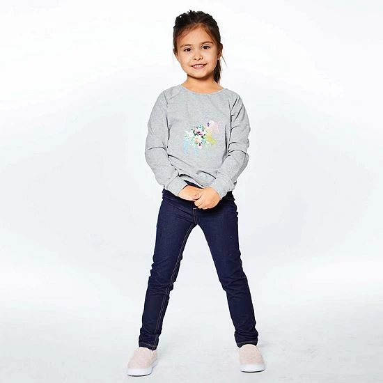 Deux Par Deux Long Sleeve Raglan Top Light Grey Mix Unicorn Print - Image 3