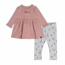 Deux Par Deux Organic Cotton Dress And Leggings Set Printed Small Flowers