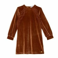 Deux Par Deux Long Sleeve Dress With Frill Ocher