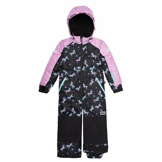 Deux Par Deux One Piece Snowsuit Printed Unicorns Black And Lilac