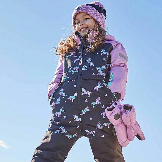 Deux Par Deux One Piece Snowsuit Printed Unicorns Black And Lilac - Image 3