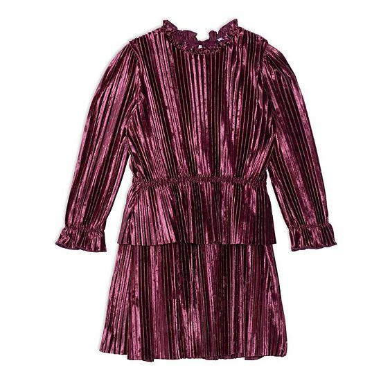 Deux Par Deux Long Sleeve Crinkle Dress Red Violet