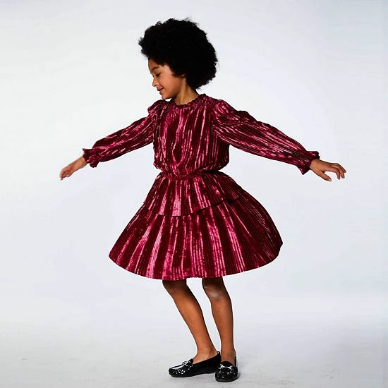 Deux Par Deux Long Sleeve Crinkle Dress Red Violet - Image 2