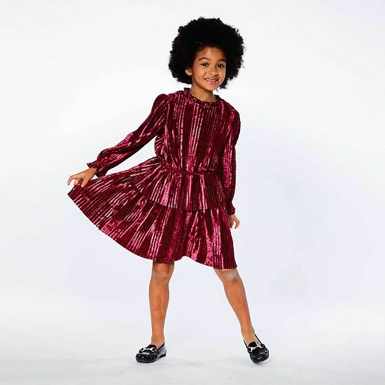Deux Par Deux Long Sleeve Crinkle Dress Red Violet - Image 3