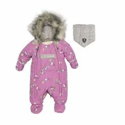 Deux Par Deux Printed Woodland Animals One Piece Baby Snowsuit Lilac