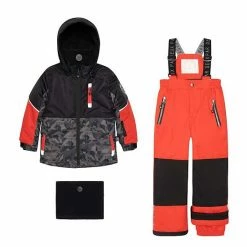 Deux Par Deux Printed Camo Two Piece Snowsuit Grey And Red