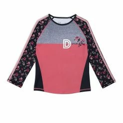 Deux Par Deux Athletic Long Sleeve Raglan Top With Printed Flowers