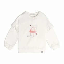 Deux Par Deux Long Sleeve Top With Frill Off White