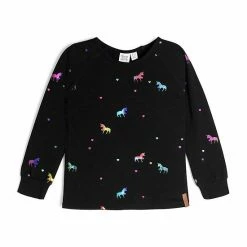 Deux Par Deux Long Sleeve Raglan Top Foil Unicorn Print