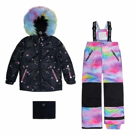 Deux Par Deux Two Piece Snowsuit Printed Butterflies And Iridescent Rainbow Print